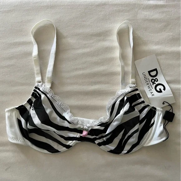 Vintage 90s Dolce & Gabbana Bra in Zebra Print w/ Logo - Picture 1 of 15